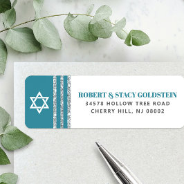Etiqueta Bar Mitzvah Azul Teal Plateado Tallit Negrita Dire