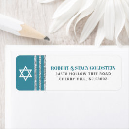 Etiqueta Bar Mitzvah Azul Teal Plateado Tallit Negrita Dire