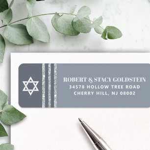 Etiqueta Bar Mitzvah Negrita Gris Talit Dirección de Devolu