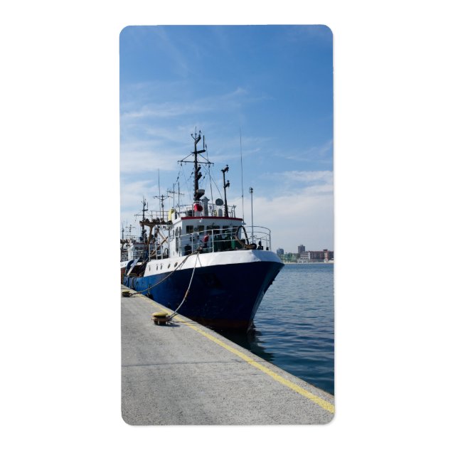 Etiqueta Barco de pesca en amarre (Frente)