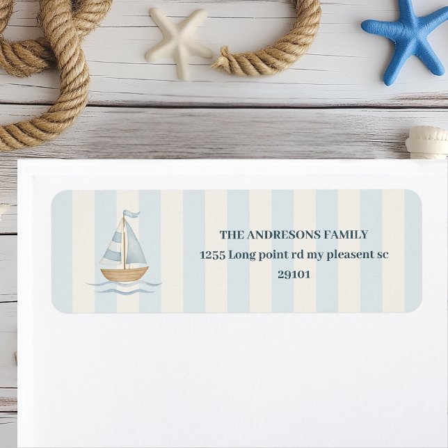 Etiqueta Barco de vela azul Pastel | Tema del niño náutico (Subido por el creador)