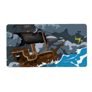 Etiqueta Barco pirata en tormenta