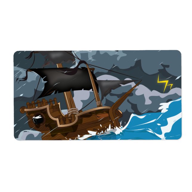Etiqueta Barco pirata en tormenta (Frente)