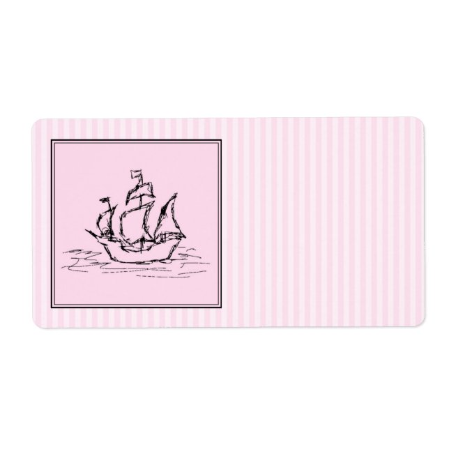 Etiqueta Barco pirata. Negro y Rosa. (Frente)
