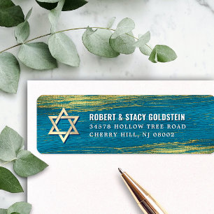 Etiqueta Barra Mitzvah Relieve metalizado dorado Turquoise 