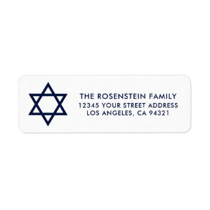 Etiqueta Barra Mitzvah y dirección blanca azul de Mitzvah