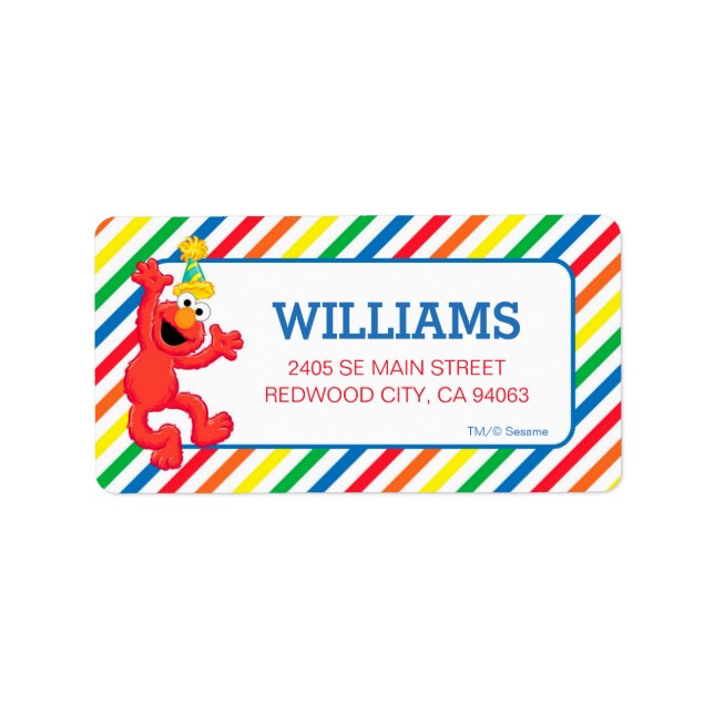 Etiqueta Barrio Sésamo | Elmo - Cumpleaños del Arcoiris (Frente)