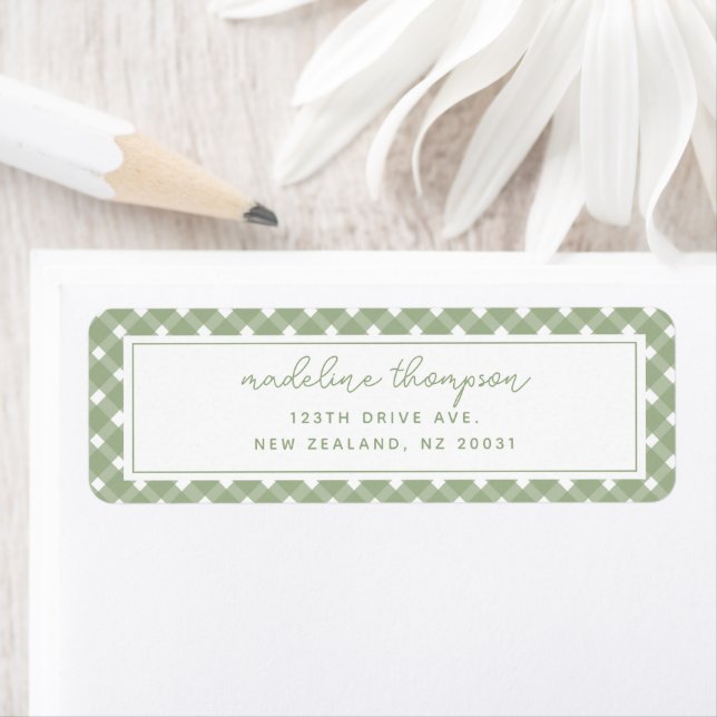 Etiqueta Basic Gingham Sage Green Address Label (In situ)