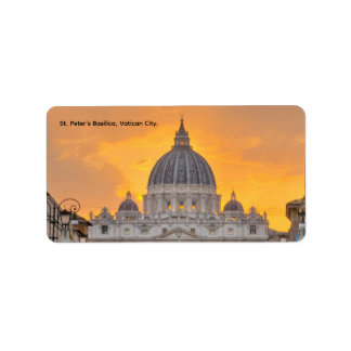 Etiqueta Basílica de San Pedro al atardecer, Ciudad del Vat