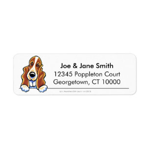 Etiqueta Basset Hound blanco rojo limpio y simple