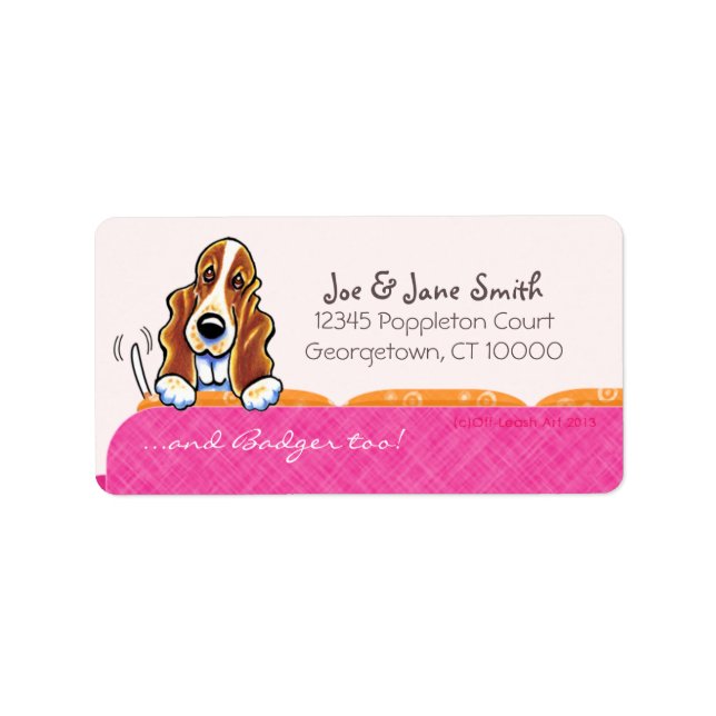 Etiqueta Basset Hound Happy Coug Dog Girly Pink (Frente)