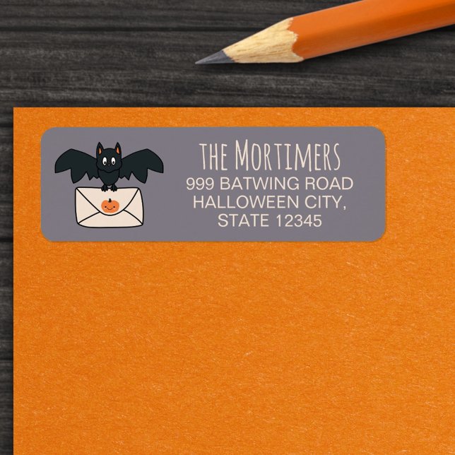 Etiqueta Bat Entregando Correo Gray Halloween (Subido por el creador)