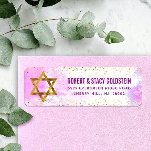 Etiqueta Bat Mitzvah color de agua rosa y dirección de reto