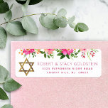 Etiqueta Bat Mitzvah Floral Rosa Oro Girona Dirección de re<br><div class="desc">Estar orgulloso, regocijarse y celebrar este hito de su Bat Mitzvah favorito cada vez que use esta sofisticada y personalizada etiqueta de dirección de retorno! Una moda, impresionante acuarela color rosa melocotón, el falso Relieve metalizado dorado Star of David y los modernos rosas polvorientos sans serif tipo serif, dominan un...</div>