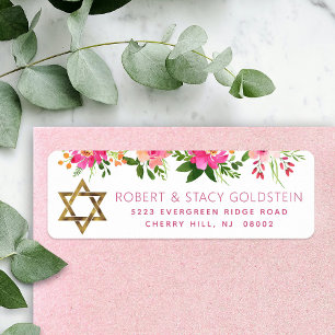 Etiqueta Bat Mitzvah Floral Rosa Oro Girona Dirección de re