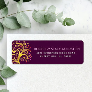 Etiqueta Bat Mitzvah Gold Tree Life BurgunReturn Address