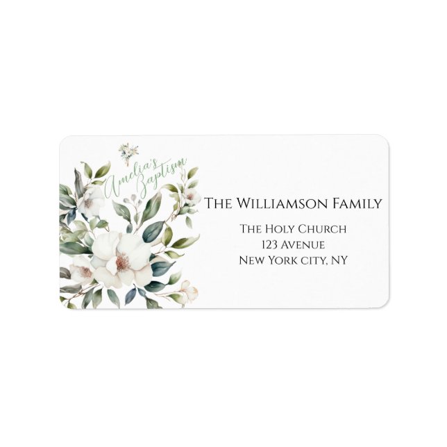 Etiqueta Bautismo floral verde sabio (Frente)