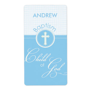 Etiqueta Bautismo Hito azul de Dios, Personalizable