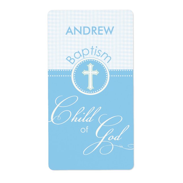 Etiqueta Bautismo Hito azul de Dios, Personalizable (Frente)