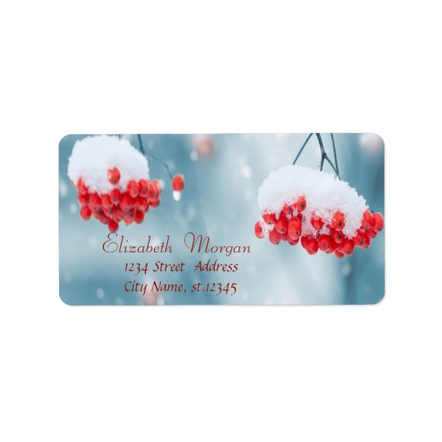 Etiqueta Bayas de Acebo,Ramas,Navidad Nieve (Frente)