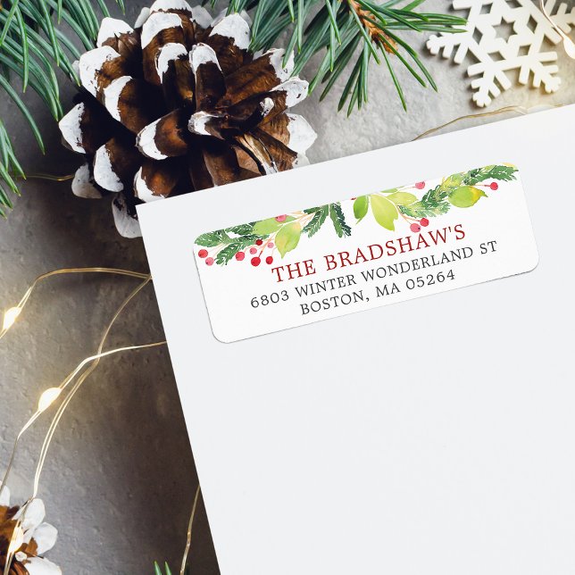Etiqueta Bayas festivas de invierno Dirección de devolución (Festive Winter Berries Return Address Label)