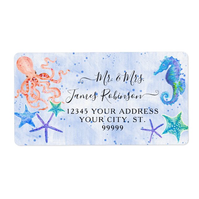 Etiqueta Beach Red Octopus Seahorse Starfish Baby Shower (Frente)