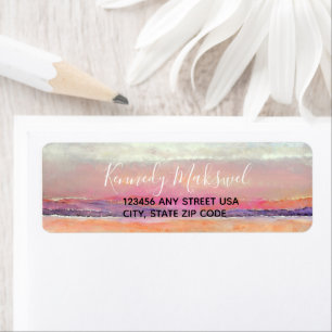 Etiqueta Beach Sunset Pink Blue Art