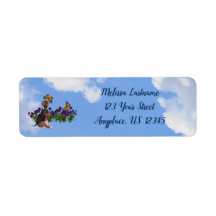 Etiqueta Beagle Butterflies Pansies Cute Dog Address
