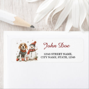 Etiqueta Beagle con dirección de retorno de Navidades Snowm