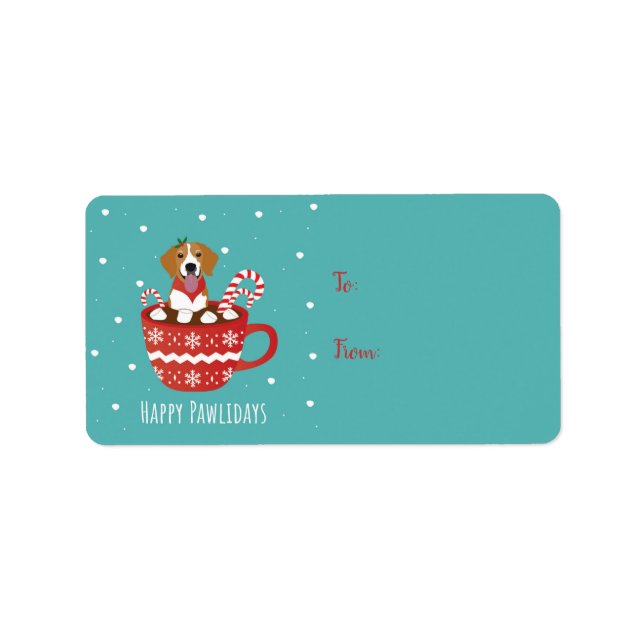 Etiqueta Beagle Dog Happy Pawlidays (Frente)