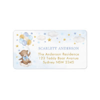Bear Balloon Blue Gold Twinkle Star Return Address