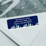 Etiqueta Beautiful Christmas Trees Winter Return Address<br><div class="desc">Beautiful midnight blue sky with Christmas fir trees decorate this pretty,  custom family Christmas gift label. Snow lines the lovely forest and white snowflakes sprinkle down in the night air. Personalize these holiday stickers for your friends or family.</div>