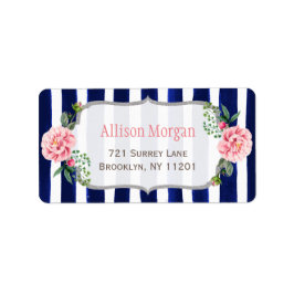 Etiqueta Beautiful Floral Silver Glitter Navy Blue Stripes