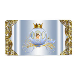 Etiqueta Bebé Blue Gold Prince Baby Shower Botella de agua