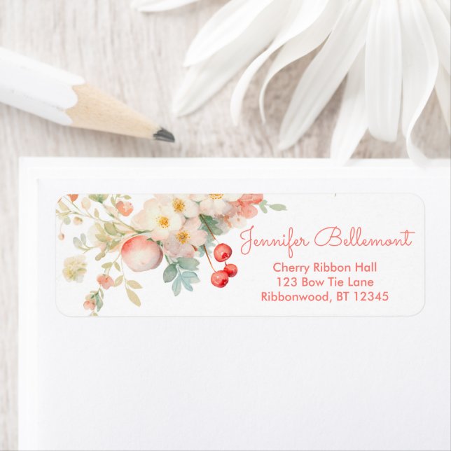 Etiqueta Bebé cerezo en Chica en flor Baby Shower (In situ)