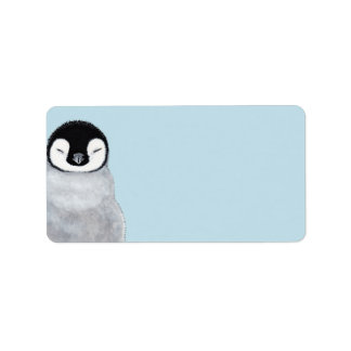 Etiqueta Bebé durmiente pingüino en blanco