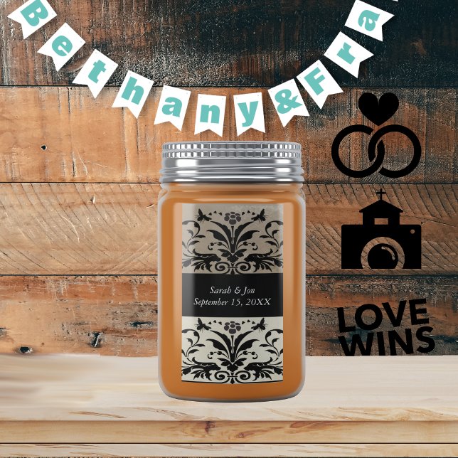 Etiqueta Bebé marrón Damask Save the Date (Subido por el creador)