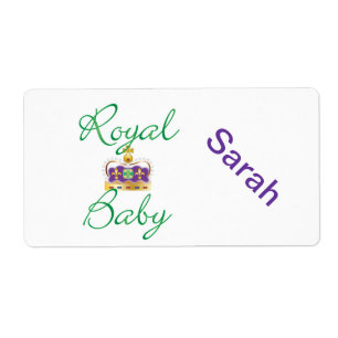 Etiqueta Bebé real con morado y corona de oro