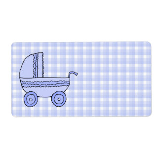 Etiqueta Bebé Stroller. Azul claro en el patrón de comproba