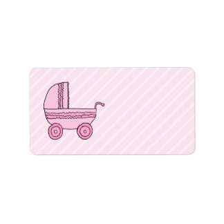 Etiqueta Bebé Stroller. Rosa en franjas rosas claras.