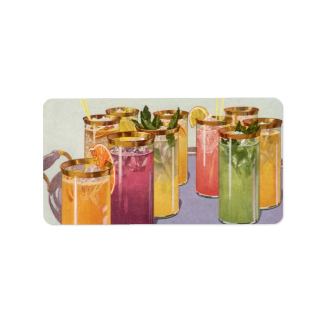 Etiqueta Bebidas antiguas, bebidas con cubos de hielo en un (Frente)
