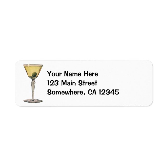 Etiqueta Bebidas de época, cóctel de oliva Martini (Frente)