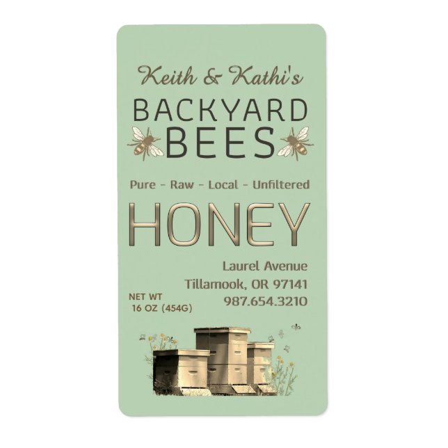 Etiqueta Bees Backyard Hives Little Beis Garden Green (Frente)