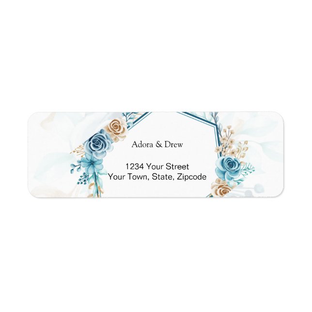 Etiqueta Beige blue Elegant Floral Wedding (Frente)