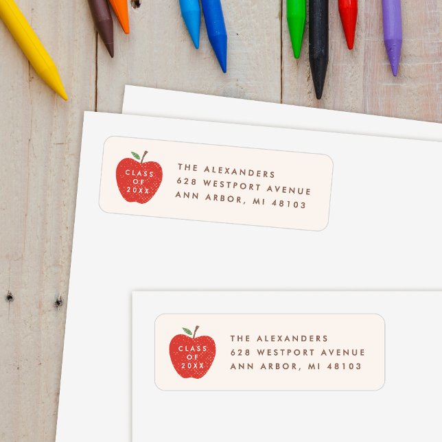 Etiqueta Beige Red Apple Preschool Graduation Address Label (Subido por el creador)