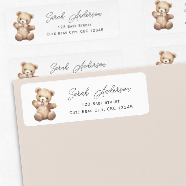 Etiqueta Beige Teddy Bear Género Baby Shower Neutral (Beige Teddy Bear Return Labels.)