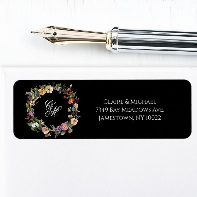 Etiqueta Bella Artes Black Floral Monograma Wreath (Subido por el creador)