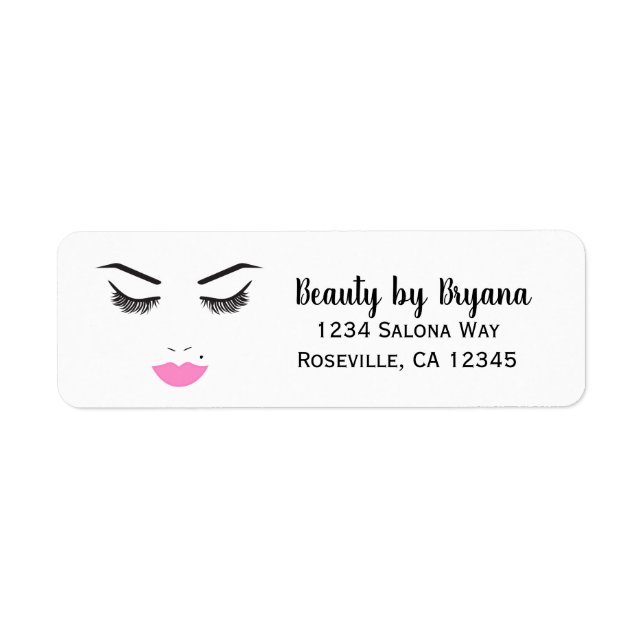 Etiqueta Belleza maquillada Cara Lashes y Salón De Lilos Ro (Frente)