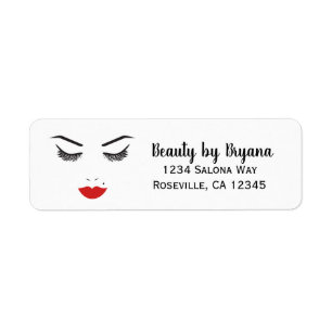 Etiqueta Belleza Maquillaje Cara Pestañas y Labios Rojos Sa