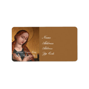 ETIQUETA BENDIGADO VIRGIN MARY POR FAVOR REZAR POR NOSOTROS